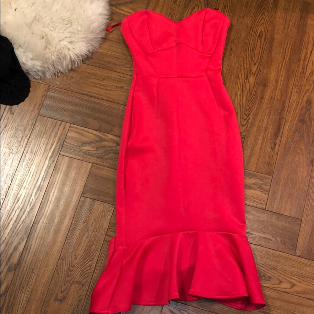 ASOS RED strapless midi dress with detailed bottom
